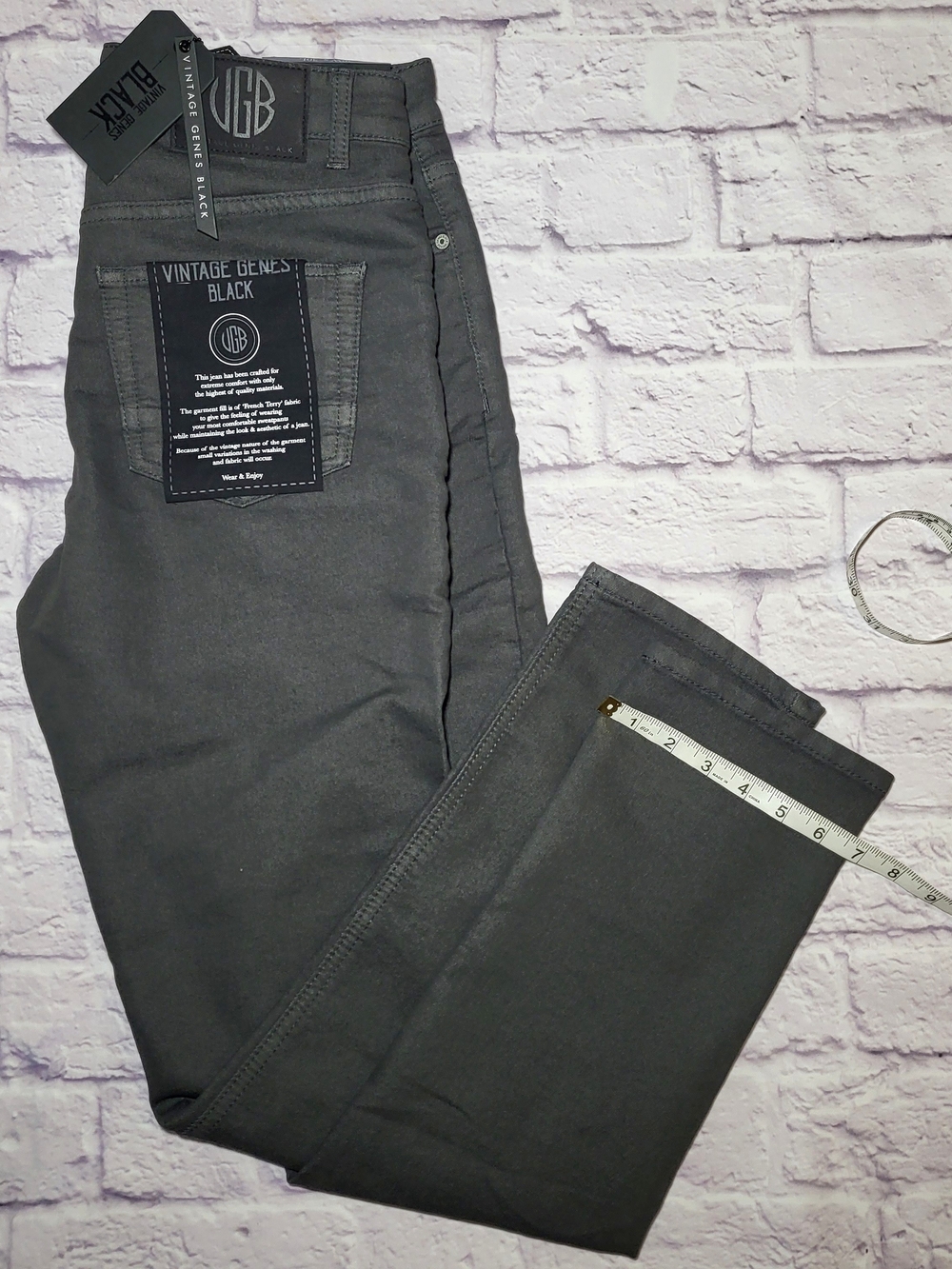 VGB Vintage Genes Black Men's Denim Jeans Charcoal Gray 30W X 30L Stretch